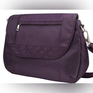 Travelon Medium Eggplant (Purple) Crossbody Purse with RFID Interior Wallet NWOT